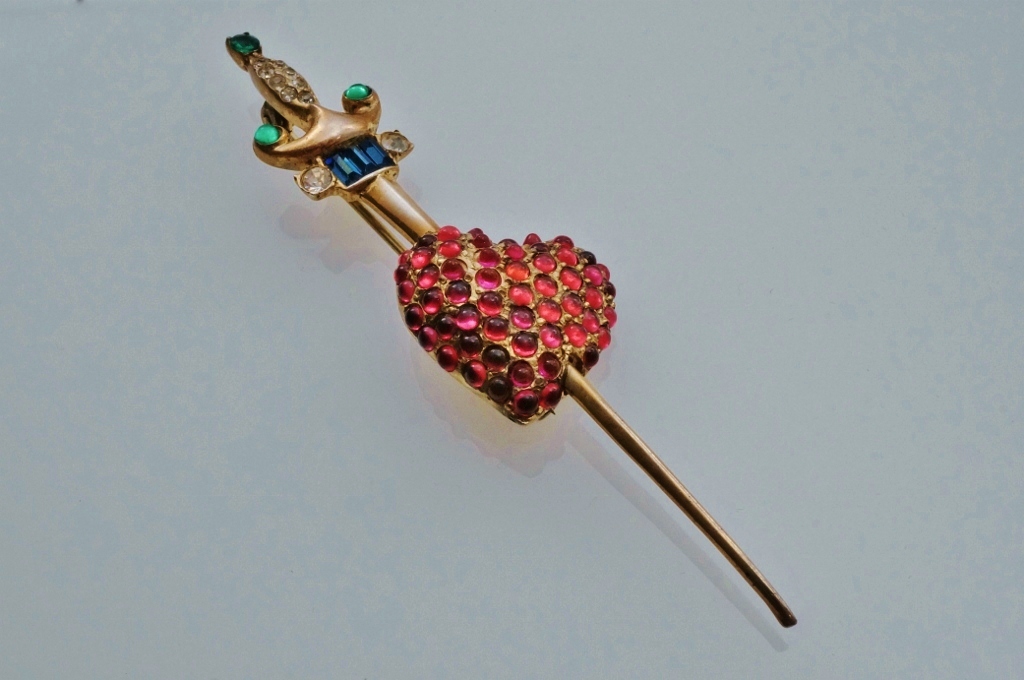 Coro heart pin, vermeil gold gilt sterling silver, Adolph Katz